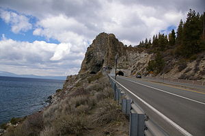 The Cave Rock tunnel along U.S. Route 50 in Ne...