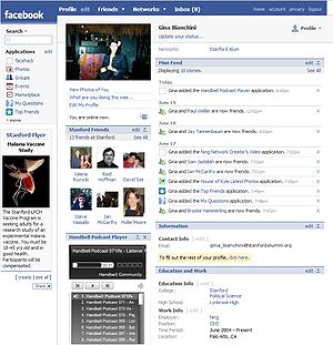 Facebook profile shown in 2007