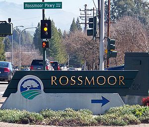 Sign at the entrance of the Rossmoor retiremen...